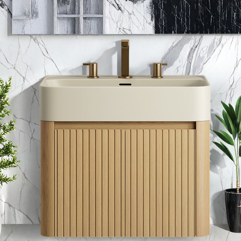 Meuble-lavabo (doit inclure le meuble-lavabo et le lavabo) avec rangement, meuble-lavabo flottant moderne de 24 pouces avec lavabo