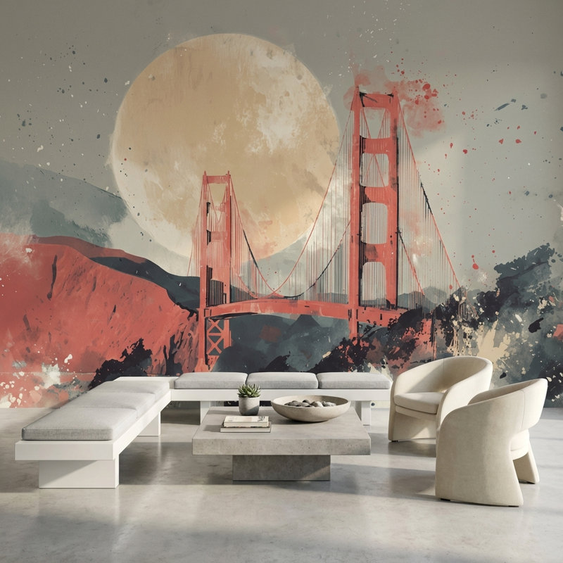 Pont, paysage, papier peint abstrait, décoration murale moderne, 100 po x 96 po, Non tissé