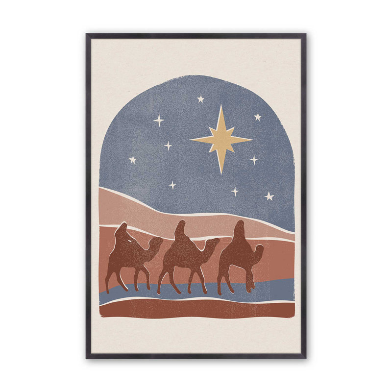 Étoile de Bethléem, crèche de Noël II, reproduction, Cadre simple en zinc patiné, H 17,25 po x l 13,25 po x P 1,25 po