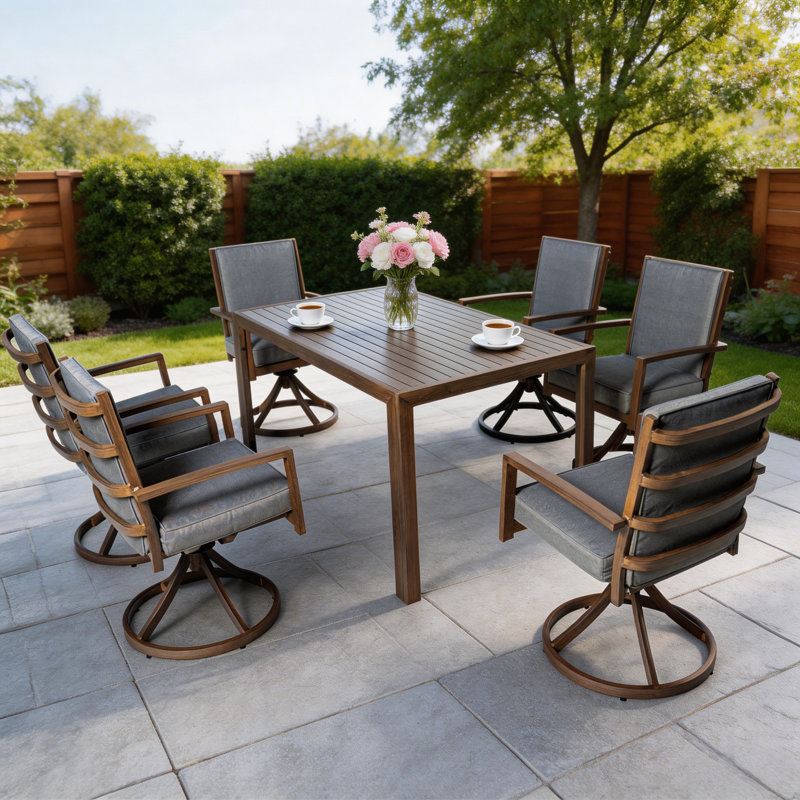 Ensemble repas 5 pièces pour patio avec 4 chaises pivotantes, 6, Brun