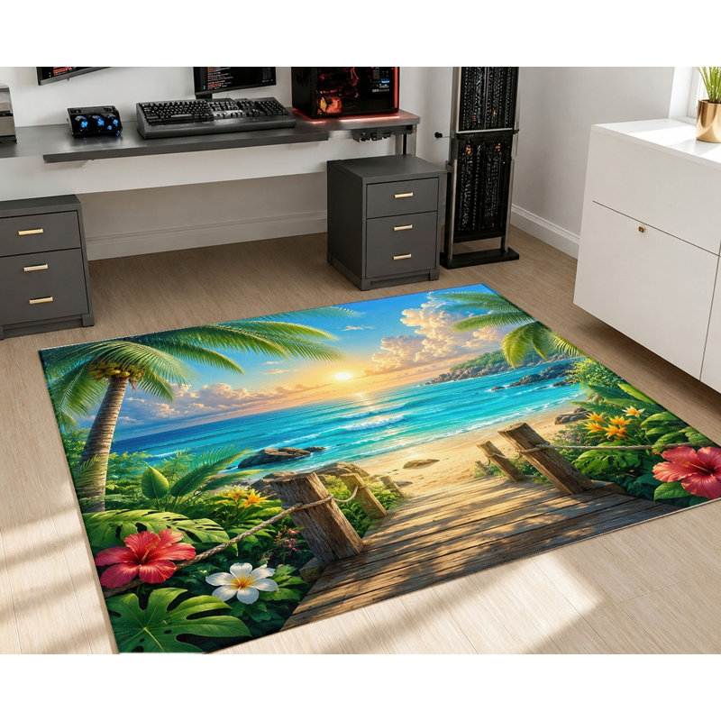 Tapis tropical Sunset, Rectangle 5 pi 3 po x 3 pi 3 po (160 x 100 cm)