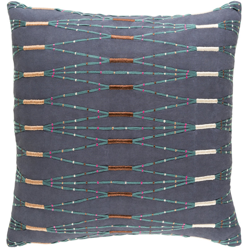  Cotton Geometric Throw Pillow, Navy/Teal, Polyester/Polyfill, 20" x 20"