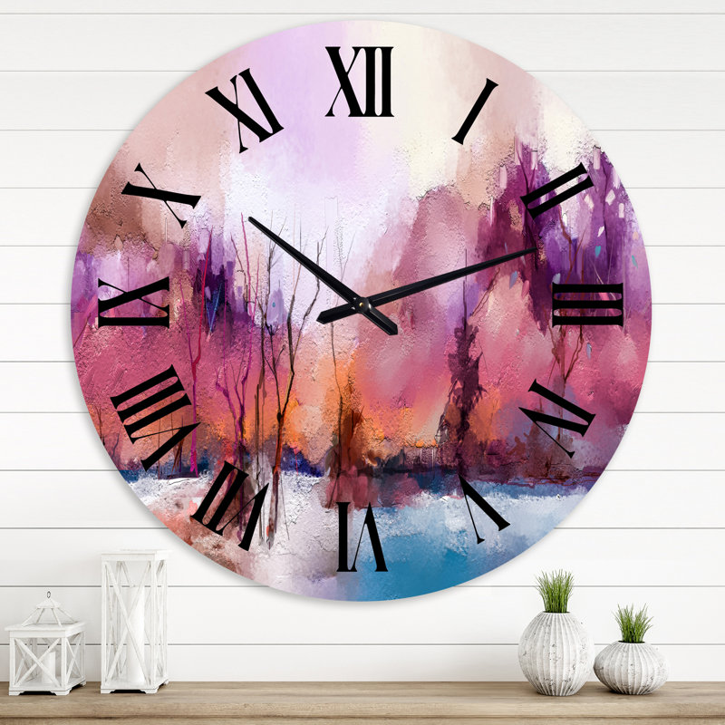 Arbres de couleur rétro - horloge murale moderne, Grand
