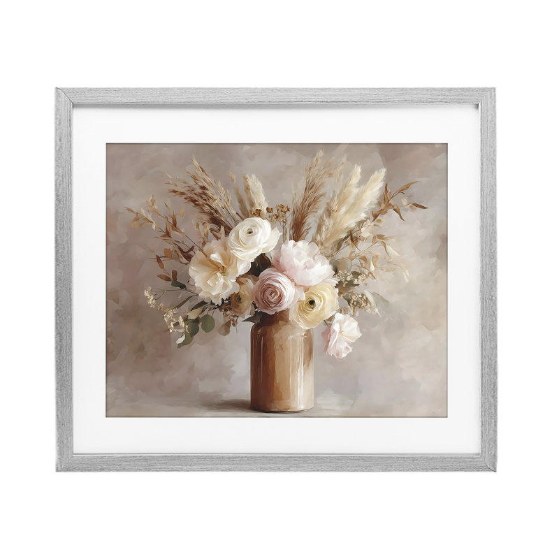 Elegant Wheat Bouquet in Vase Framed Print Under Glass, design by Franklyn Gregory, 13 x 16