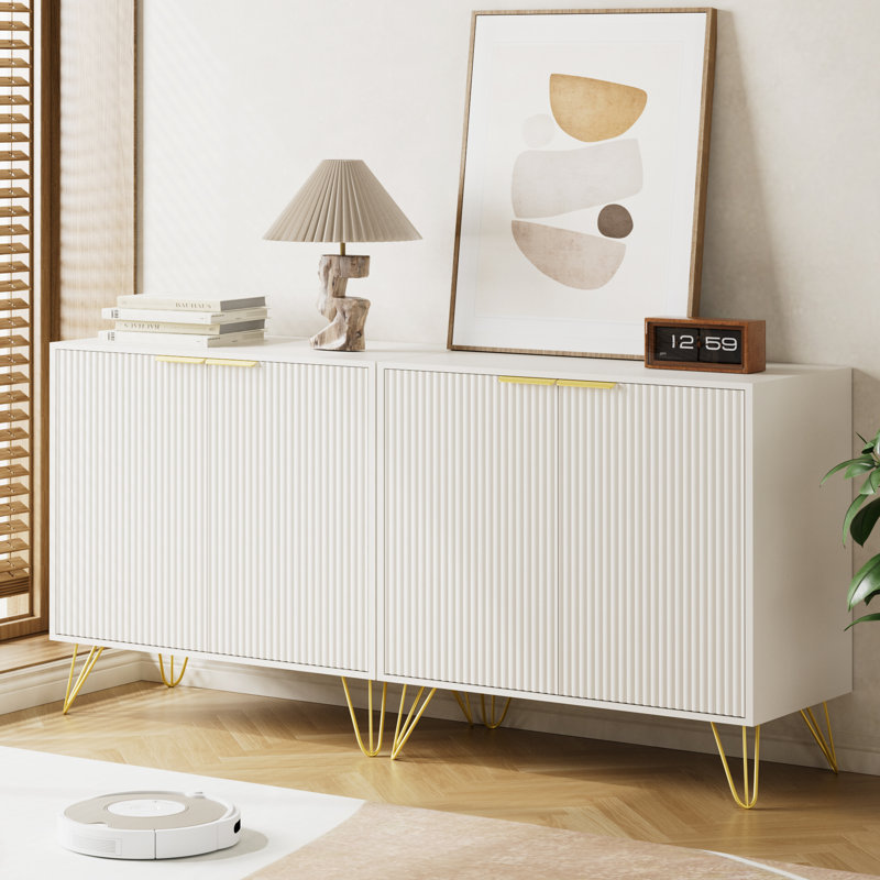 Armoire d'appoint cannelée avec rangement de 63 po de largeur, Blanc