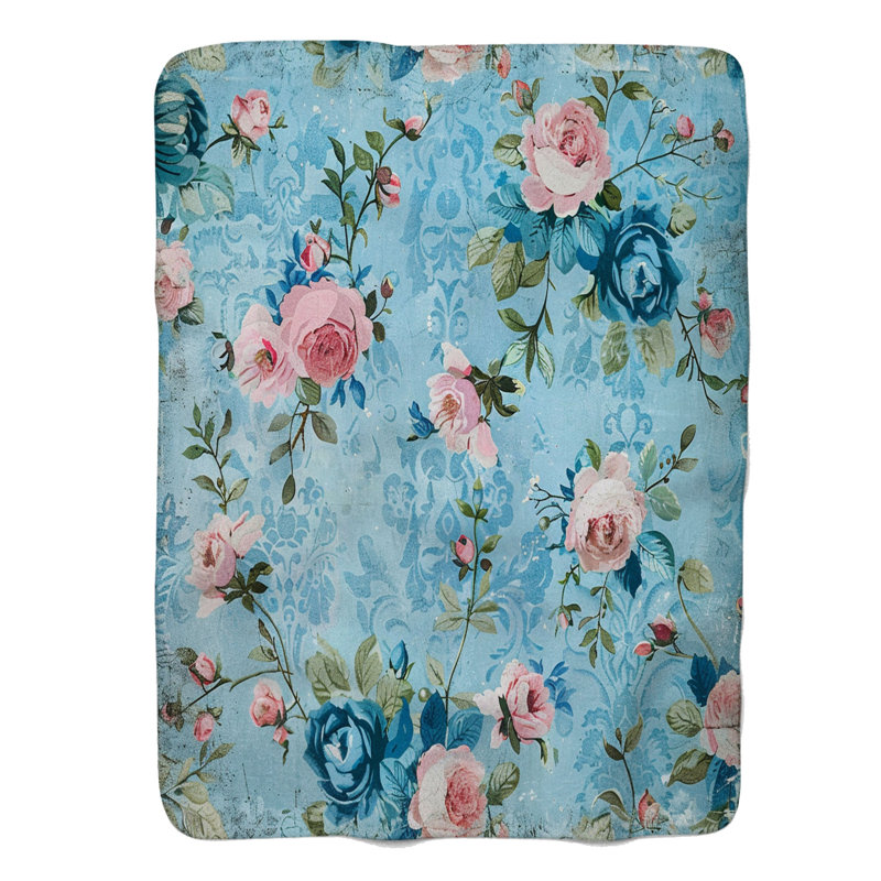 Shabby Blue Roses - 1 pièce Sherpa Premium, Lit simple