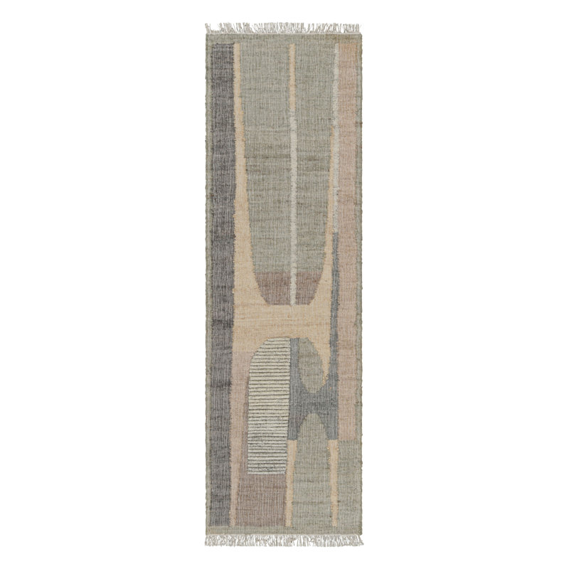 Rug & Kilim’S Flatweave Rug In Beige With Brown, Gray & Green Geometric Patterns, Runner 3' x 10'
