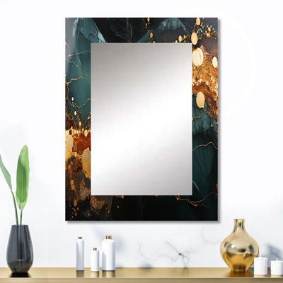 Gold and Green Serene abstract marble dream III - Gold Modern Wall Mirror