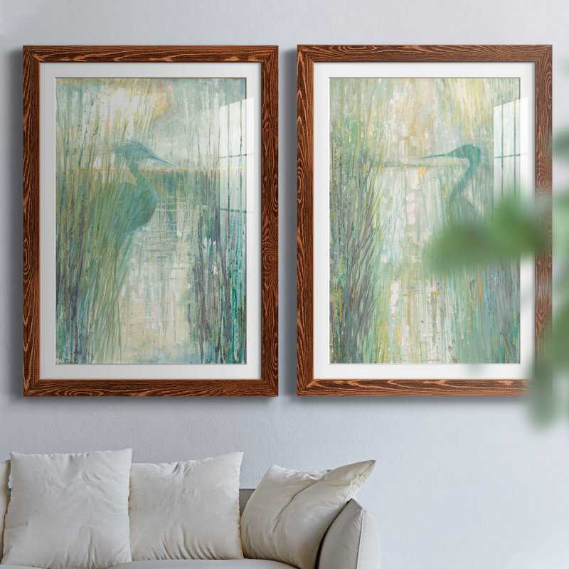 Morning Egret I - ensemble de 2 reproductions d'art, Papier avec cadre érable, H 44 po x l 31 po x P 1 po