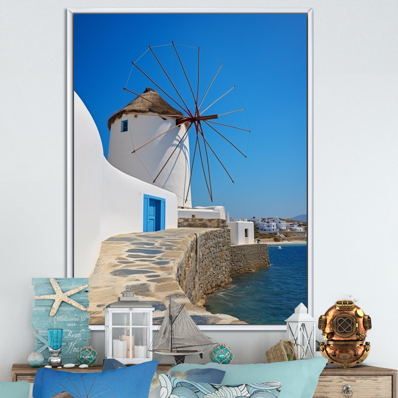 «Grèce Santorini Windmill Photo 4», Cadre flottant blanc, H 40 po x l 30 po x P 1,5 po
