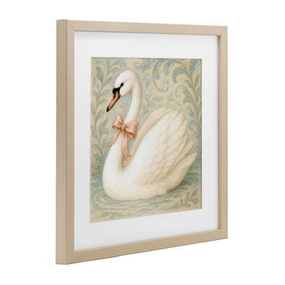 «Vintage Leaves Swan», reproduction sous verre encadrée, design par Grotto Studios