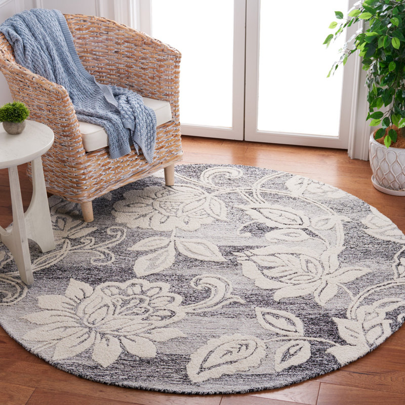 Tapis floral touffeté à la main Jardin, Rond 6 pi