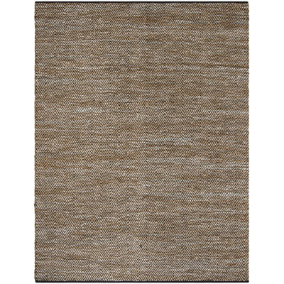 Nakke Vintage Leather Hand Woven Leather/Cotton Geometric Rug in Beige