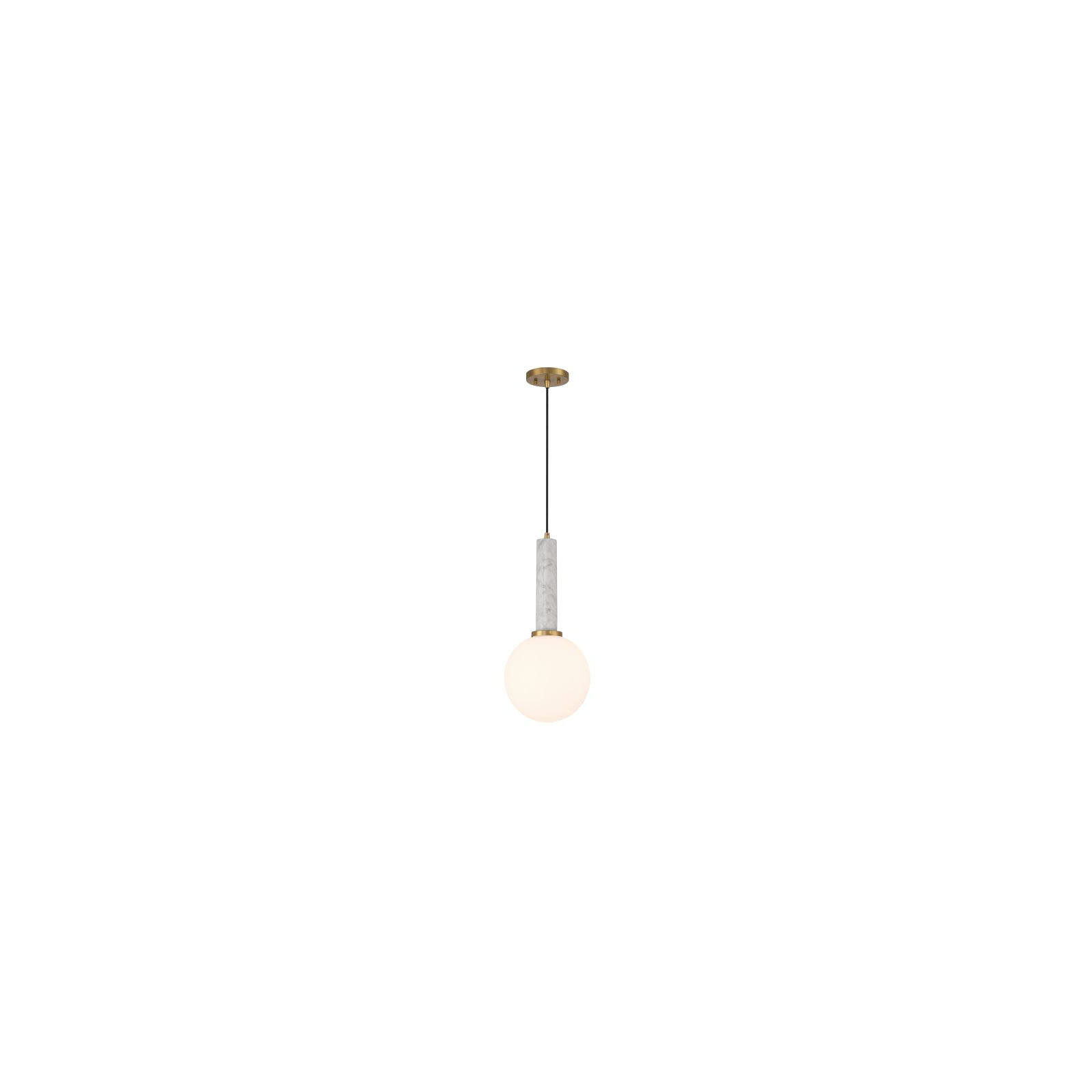 Romania 1-Light Pendant in Warm Brass, White/Brass