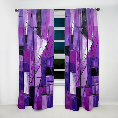 Ekon Tachisme Purple Cubism Brush I - Tachisme Curtain - Velvet Room Darkening - 1 panel