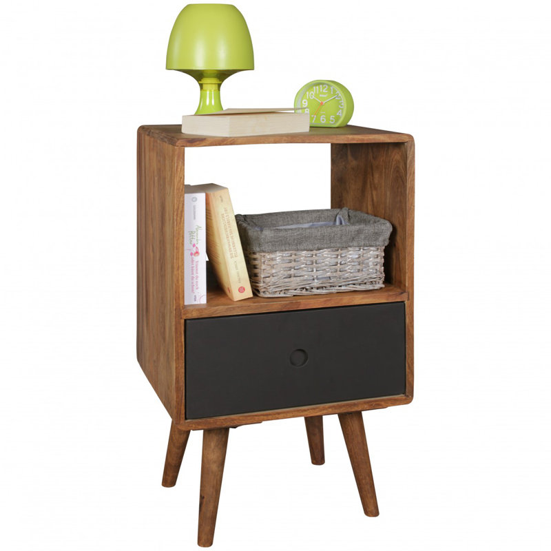 Uecker 40cm W Solid Wood Bedside Table, Black
