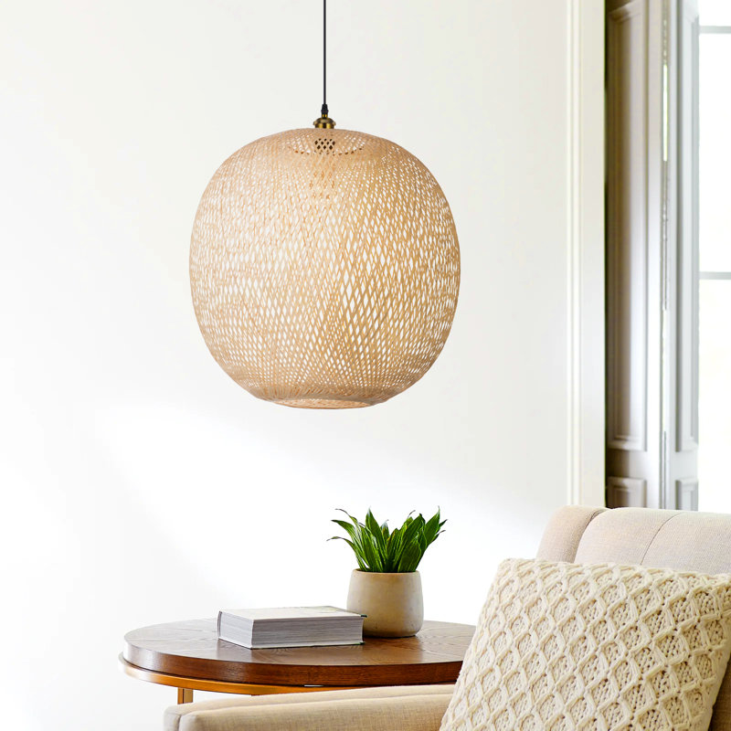 Luminaire suspendu rond en bambou tissé à la main, H 19 po x l 19 po x P 19 po