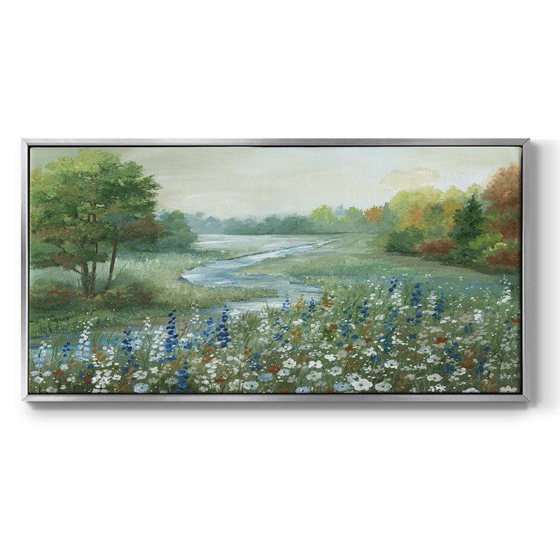 Méandre ruisseau - Toile tendue avec châssis encadré - Prêt à être accroché, Argent argent, H 17 po x l 33 po