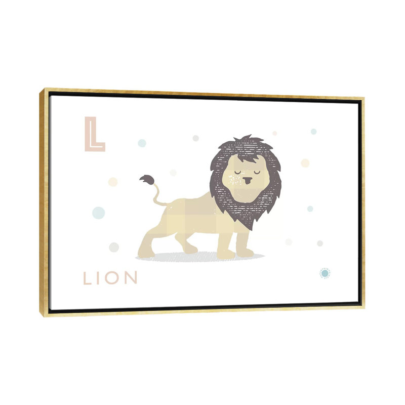 Lion - reproduction d'impression, H 40 po x l 60 po x 1,5 po, Toile encadrée d'or, Pas de tapis