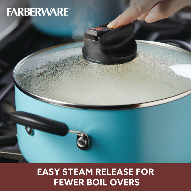 Farberware 6 Quart Black Aluminum Nonstick Stockpot with Glass Lid