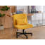 Chaise de bureau jaune à accoudoirs croisés en lin avec roulettes - Polyvalente pour le bureau personnel, la méditation et le maquillage-130589238-130589236