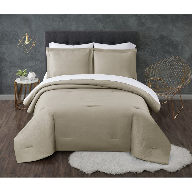 Truly Calm Antimicrobial Ring Stitch Solid Colour Comforter Set, Full/Double Comforter + 6 Additional Pieces, White