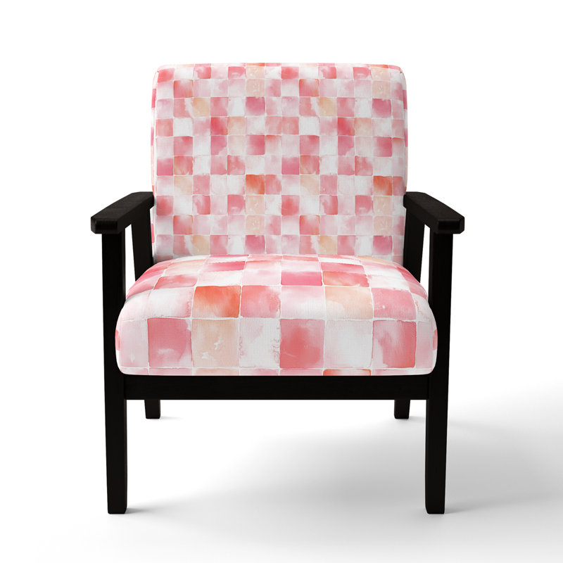 Chaise d'appoint Patchwork - rose et blanc Blush Quilt, Accoudoirs carrés noirs