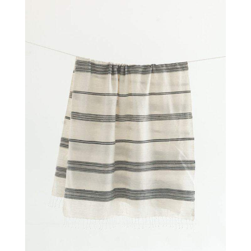 Serviette de bain en coton Aden, Gris / Blanc