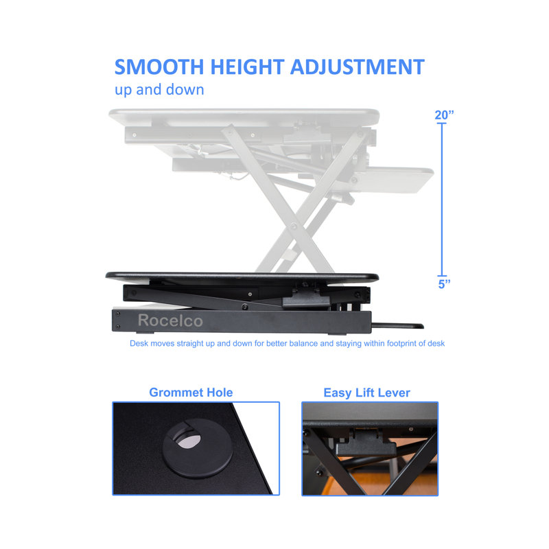  40 in. Black Height Adjustable Standing Desk Converter Double Monitor Riser with Dual Piston Lift Mechanism