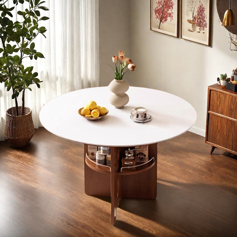 Table ronde haut de gamme avec rangement multifonctionnel, H 29,52 po x L 43,3 po x l 43,3 po, Blanc