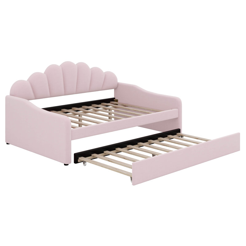 Full Upholstery Daybed Frame With Trundle, Pink