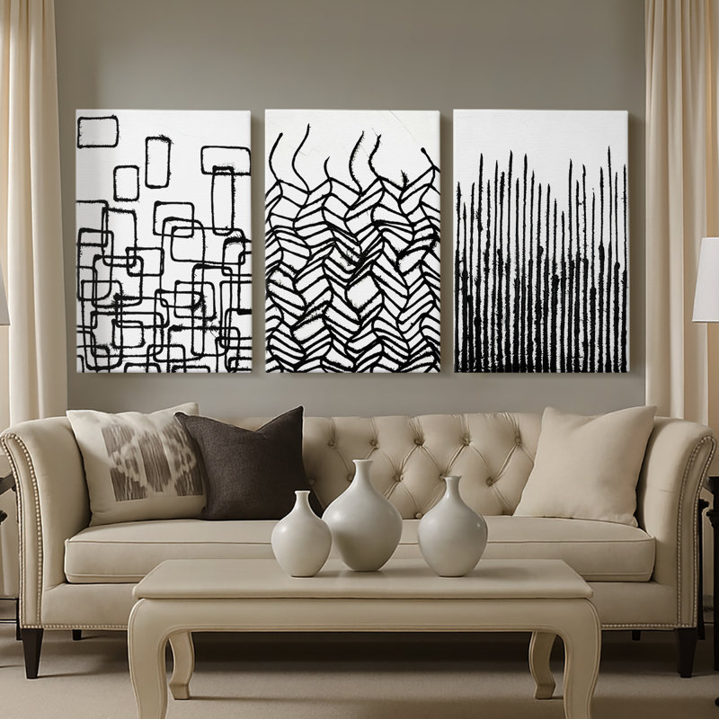 Linear Effervescence I - Toile tendue sur mesure avec châssis - 3 pièces, H 27 po x l 54 po