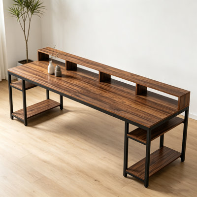 Two Person Desk, 78.7" Computer Desk With Monitor Stand And 4 Open Shelf