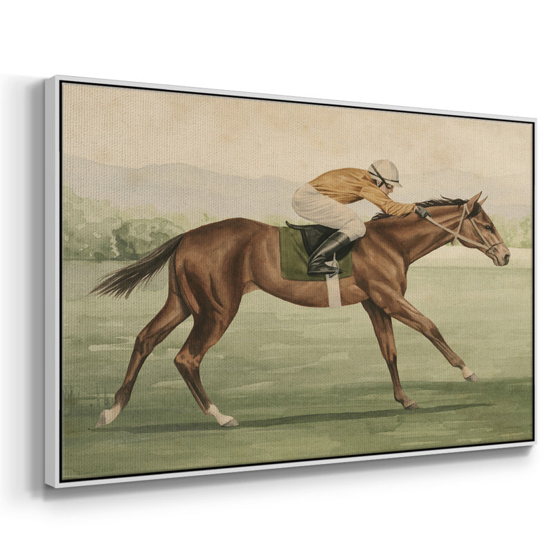 Équitation rétro II, reproduction d'art sur toile, H 17 po x l 25 po x P 2 po, Blanc