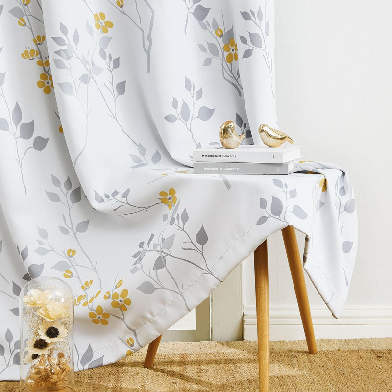 Polyester Blackout Grommet / Eyelet Curtain Pair, Yellow/Grey
