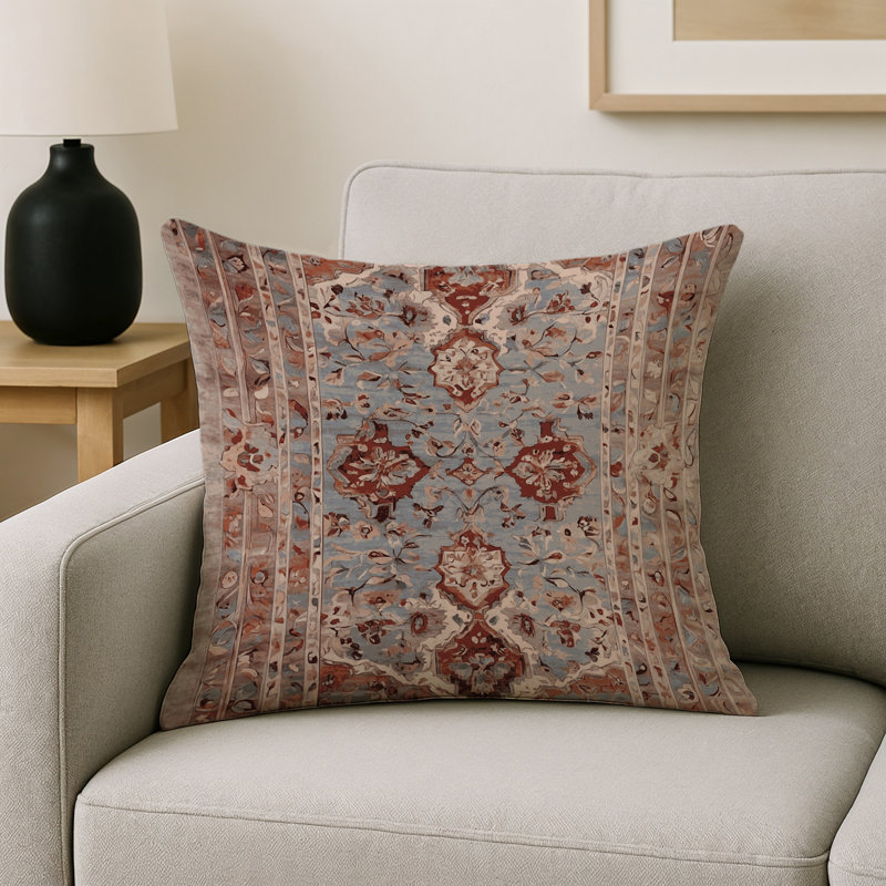 Modern Contemporary Indoor and Outdoor Throw Pillow, Red/Blue Oriental, Square 20"