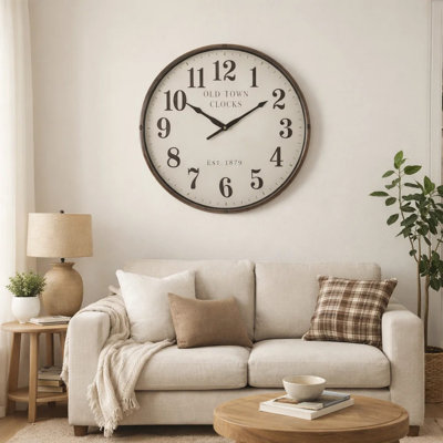 Ryx 30 Inch Oversized Round Wall Clock, Vintage Toned Classic Brown