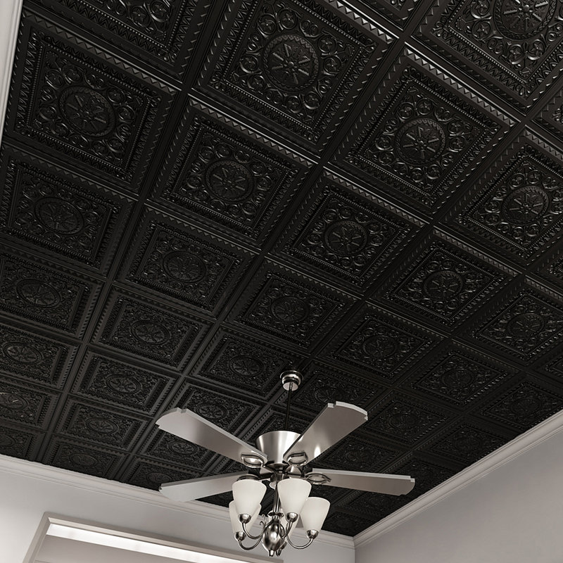 2 Ft. X 2 Ft. Glue-Up PVC Ceiling Tile,Waterproof Drop-in Ceiling Tile (48sq.ft./Case), Black