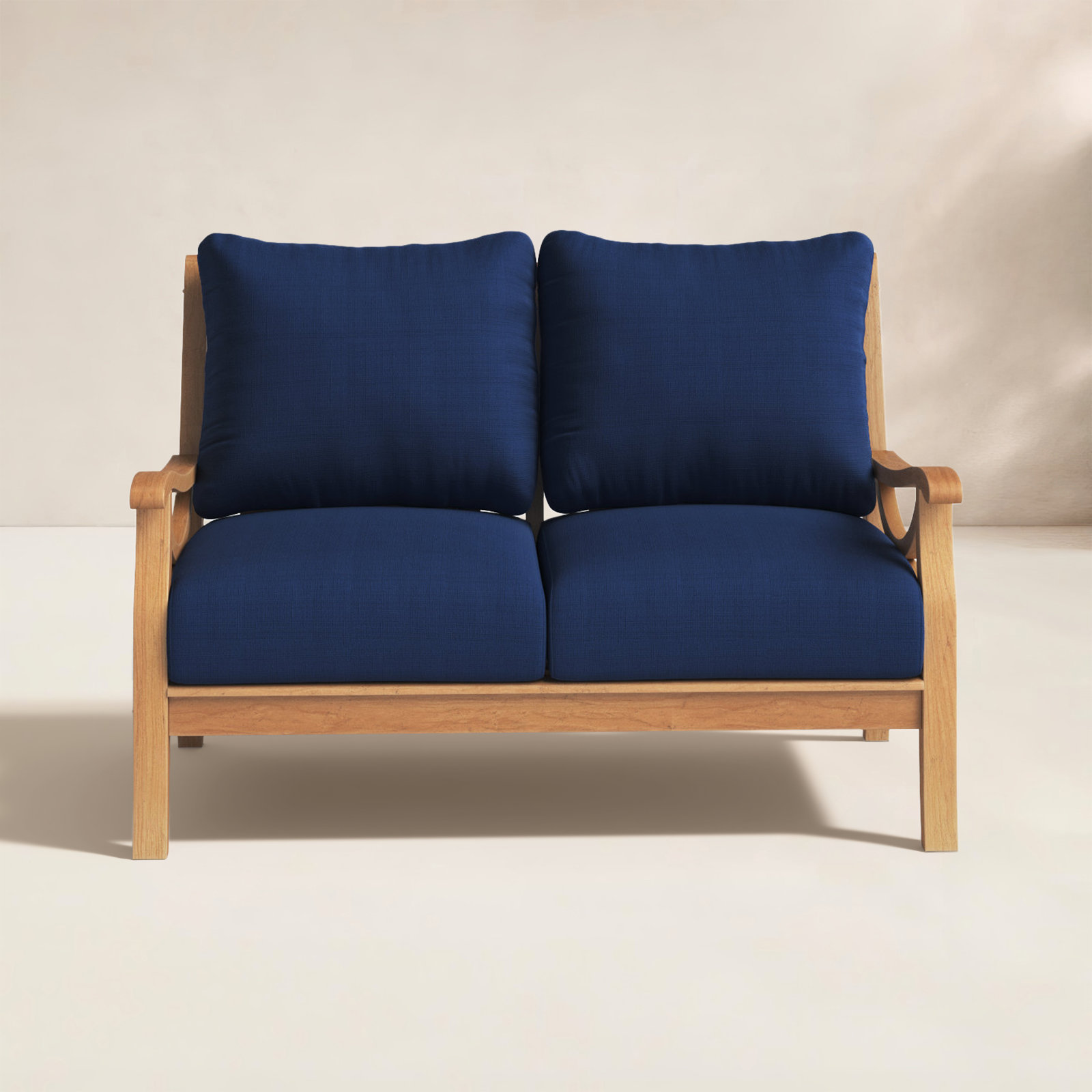 Brunswick 52" Teak Patio Loveseat, Navy Performance, Natural
