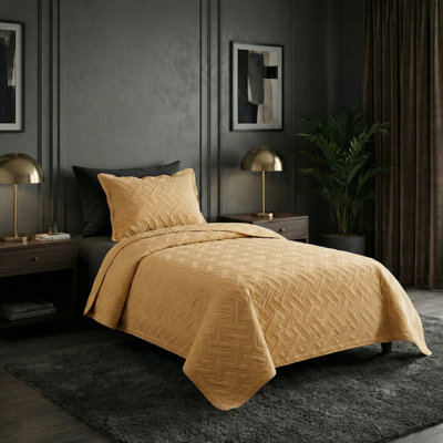 Ensemble de courtepointe pour lit simple 2 pièces Lavish Home - Couvre-lit simple et taie d'oreiller avec motif à losanges en relief - Ensemble de literie pour courtepointe légère toutes saisons - Couvre-lit en microfibre douce (jaune)
