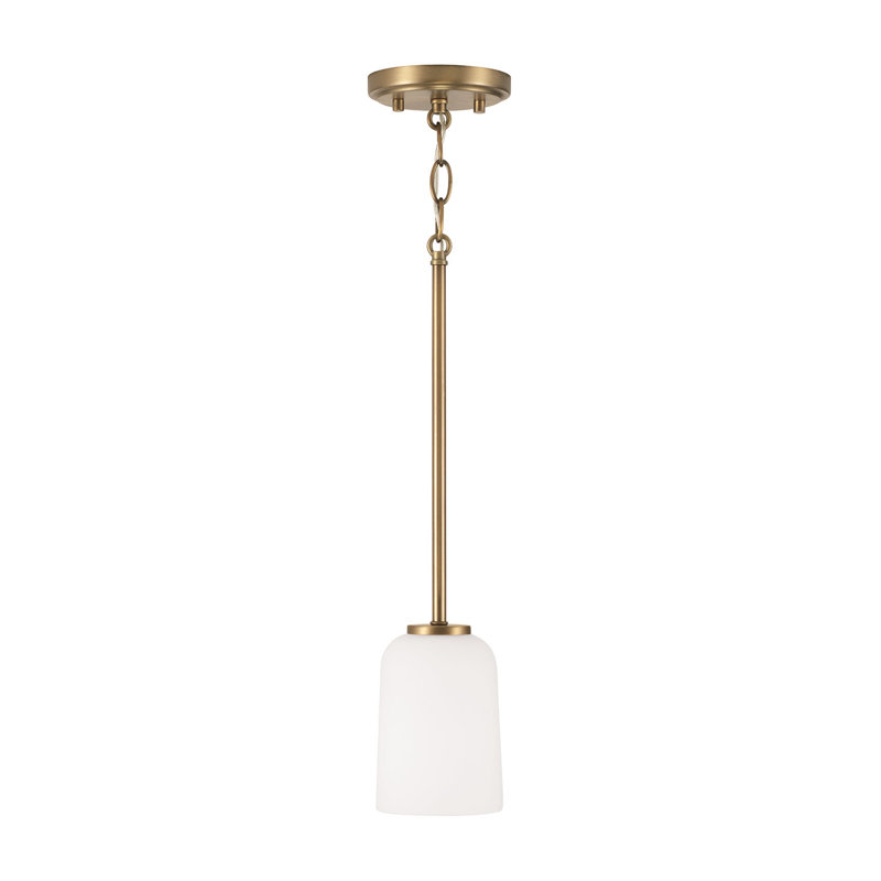 Aged Brass Mini Pendant with Soft White Glass Shade
