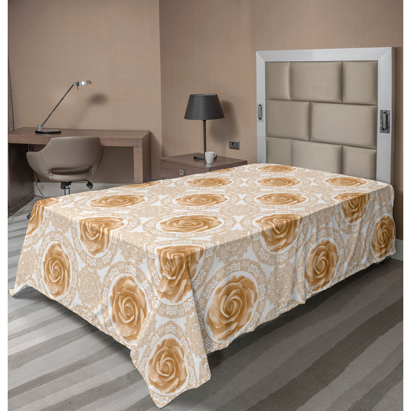 Ambesonne Top Flat Sheet Royal, Twin Flat Sheet, Pale Brown White Floral 5