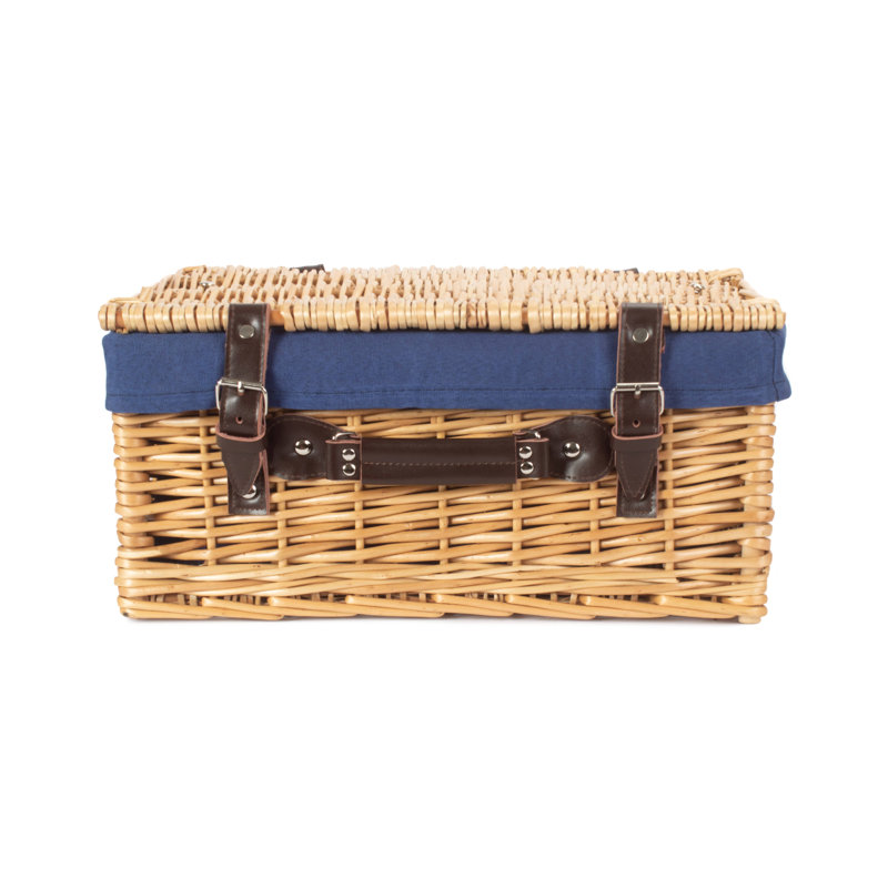 Wicker Hamper Basket with Lining, 19cm H x 41cm W x 30cm, Buff/Navy Blue