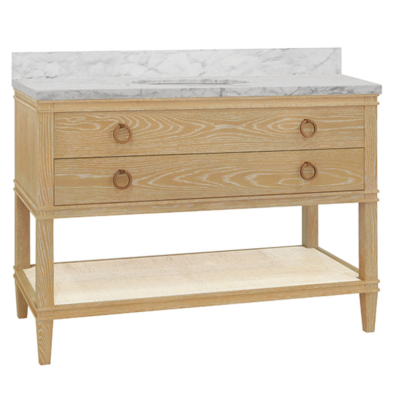 Cutler 36.5" Free Standing Single Bathroom Vanity with Carrara Marble Top, Brown/Ivory, 48"