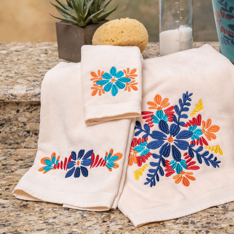 Bonita Talavera Western Floral 3 Piece Bath Towel Set, Cream