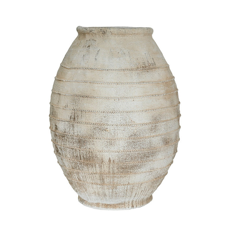 Grand pot à fleurs en magnésium 22,4 x 22,4 x 30,5 po avec finition blanche patinée et texture striée