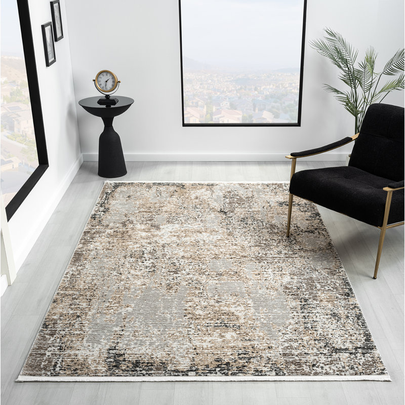 Tapis abstrait gris clair Gints Collection, Rectangle 5 pi 3 po x 7 pi 6 po