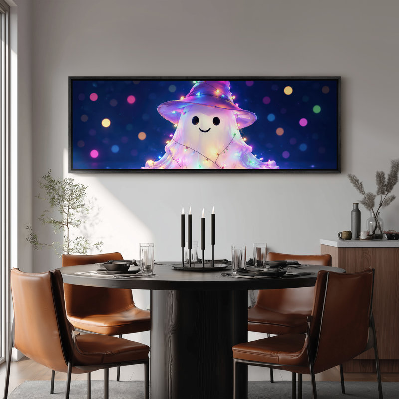Grande toile encadrée - Décoration d'Halloween avec une adorable sorcière fantôme - 152 x 51 cm ou 152 x 76 cm, Black