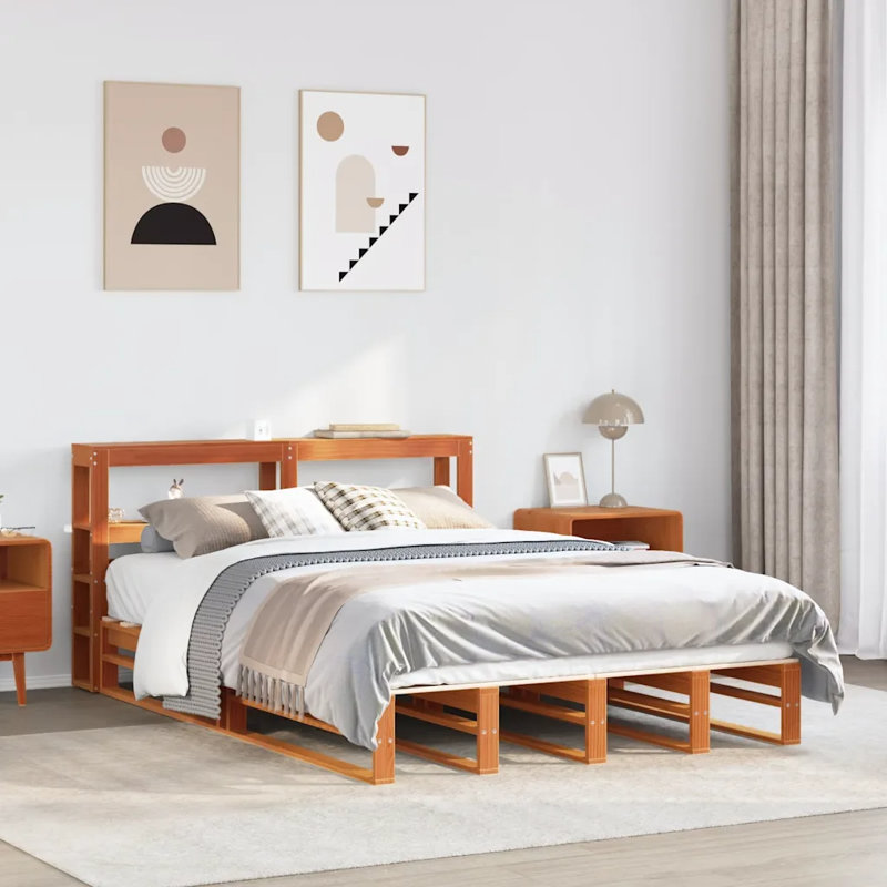 Amihai Solid Wood Bed, Wax brown, 180 x 200cm