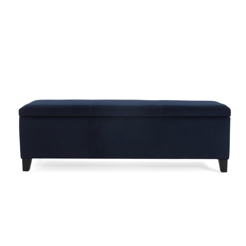 Denali Modern Upholstered Storage Ottoman Bench | Minimalist Design with Hidden Storage & Soft-Close Hinges, Dark Blue